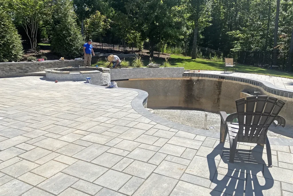 a freeform pool under construction