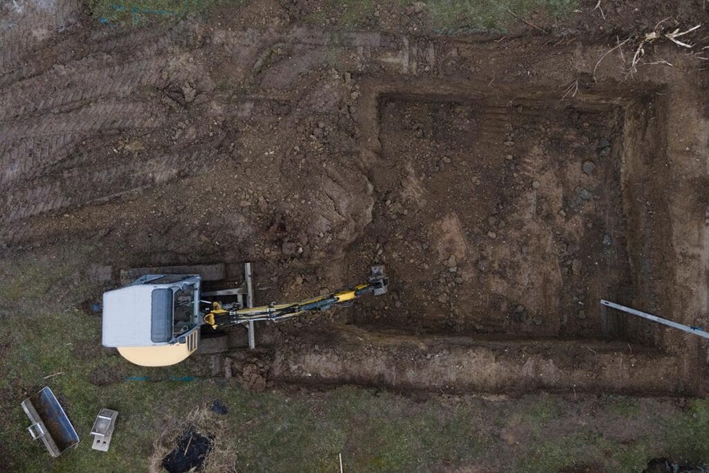 aerial photo of pool excavation process